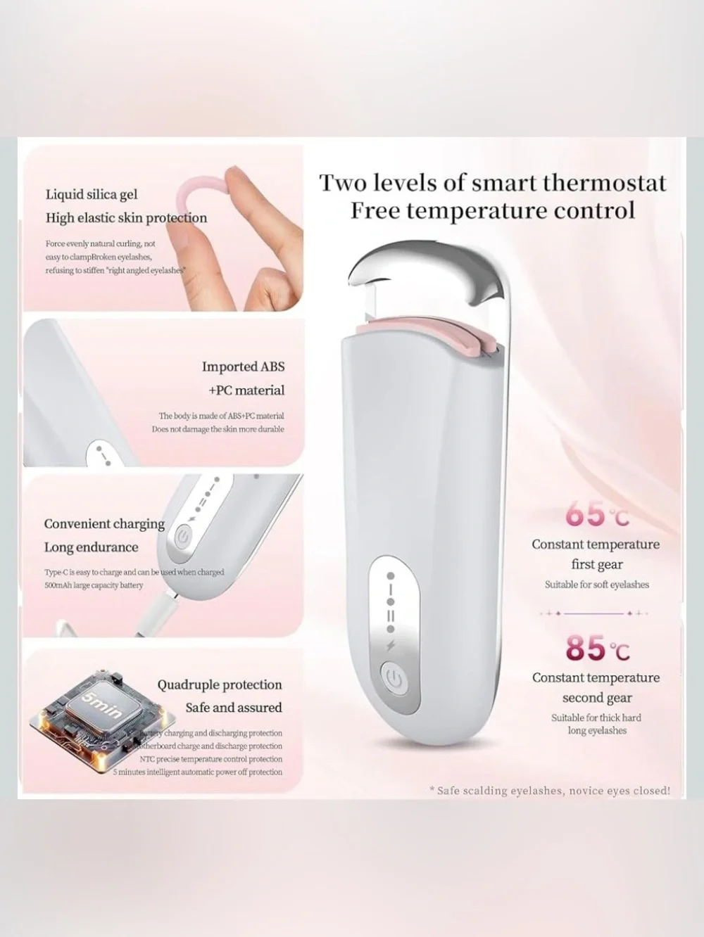 Heated Eyelash Curler for Natural Lashes / white